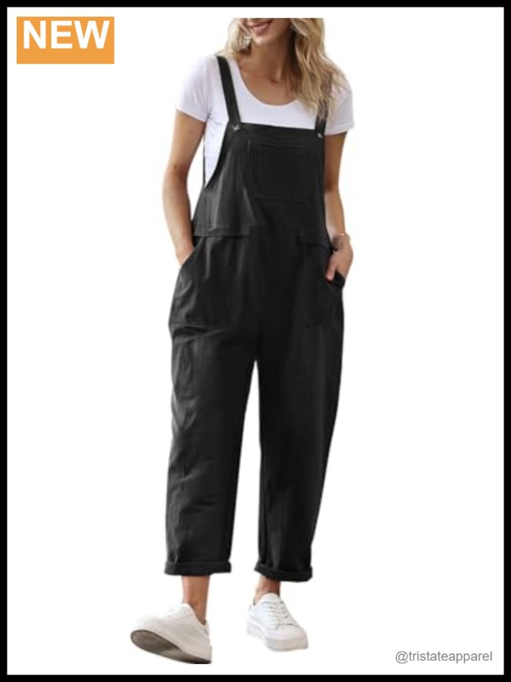 Women's Cotton Overalls Baggy Wide Leg Jumpsuit with Pockets Adjustable Straps